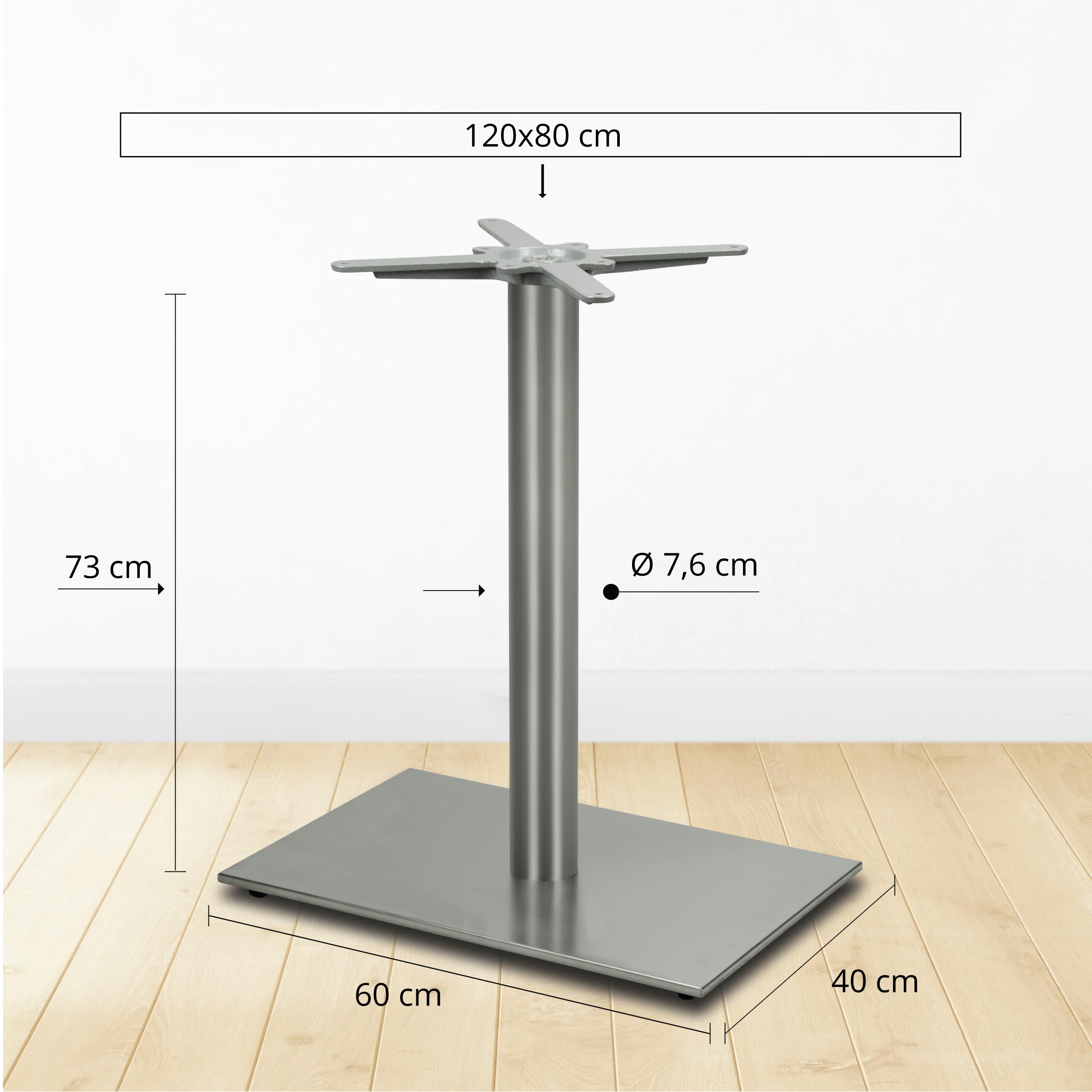 Premium Tischgestell Edelstahl- PD7095inox | matt satiniert | Höhe 73 cm | Bodenplatte Ø45 cm | max. Tischplattengröße 120x80 cm | Ideal für Esstische