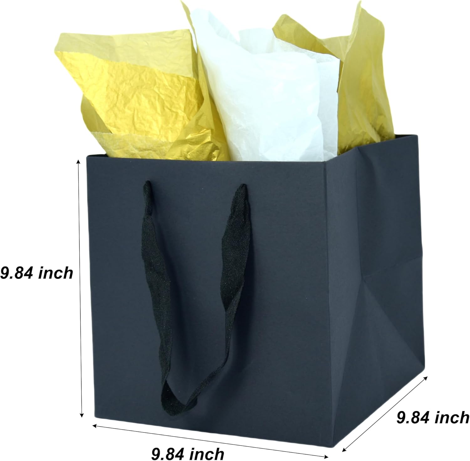 JUNESHE 12 Pack Black Large Square Gift Bags with Handles & Tissue Paper, 9.84 inches Gift Wrap for Birthday Wedding Party Shopping Presents Anniversary Black TissuePaper