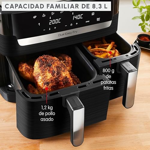 Moulinex Friteuse sans huile, Capacité 8,3 L, Jusqu'à 8 personnes, 7 programmes automatiques, Ecran tactile digital, Économie d'énergie, Air Fryer, Application dédiée, Easy Fry Dual EZ901820 - 2