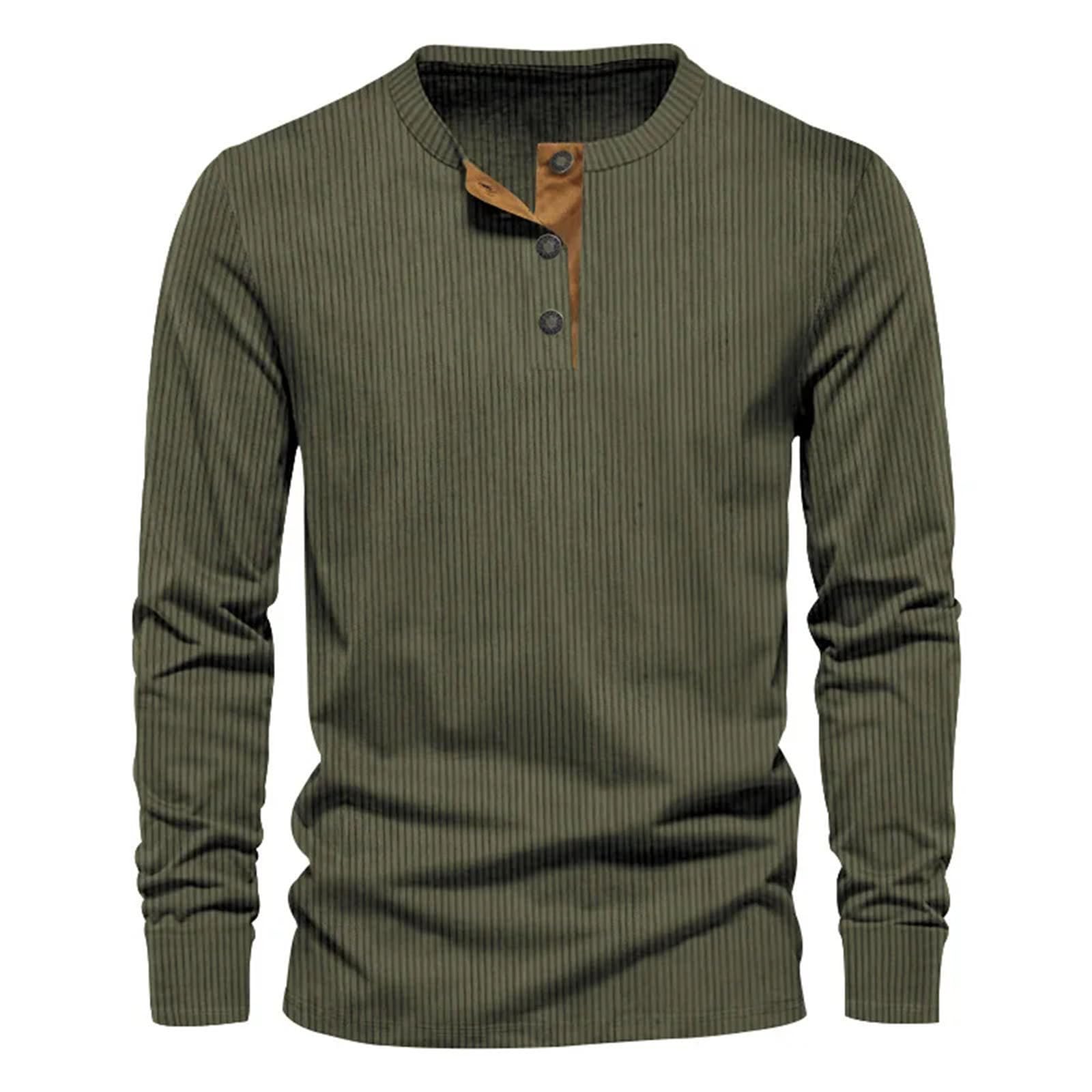 T-shirt da uomo leggera a maniche lunghe in velluto a coste retrò casual slim tinta unita manica lunga O collo camicia
