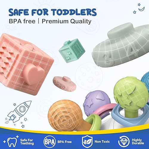 Miniatura 4 de Montessori - Juguetes para bebés 3 en 1 para desarrollo sensorial, juguetes de dentición y educación temprana, regalo para bebés de 0-3-6-12-18 meses