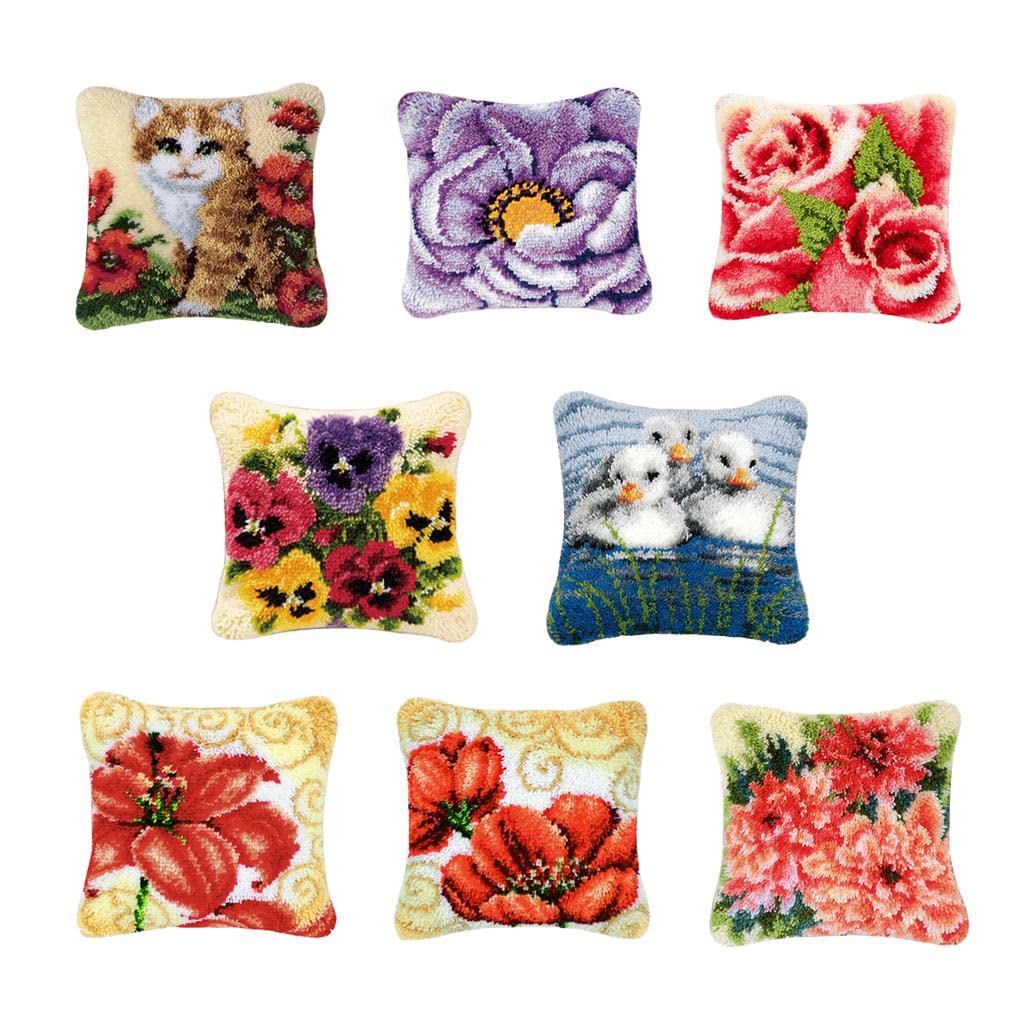 Enakshi Latch Hook Kits Pillow Case Cushion Cover Making Kit 17x17 Colorful Flowers" Crafts | Needlecrafts & Yarn | Rug Making | Latch Hooking | Latch Hooking Kits-image-30