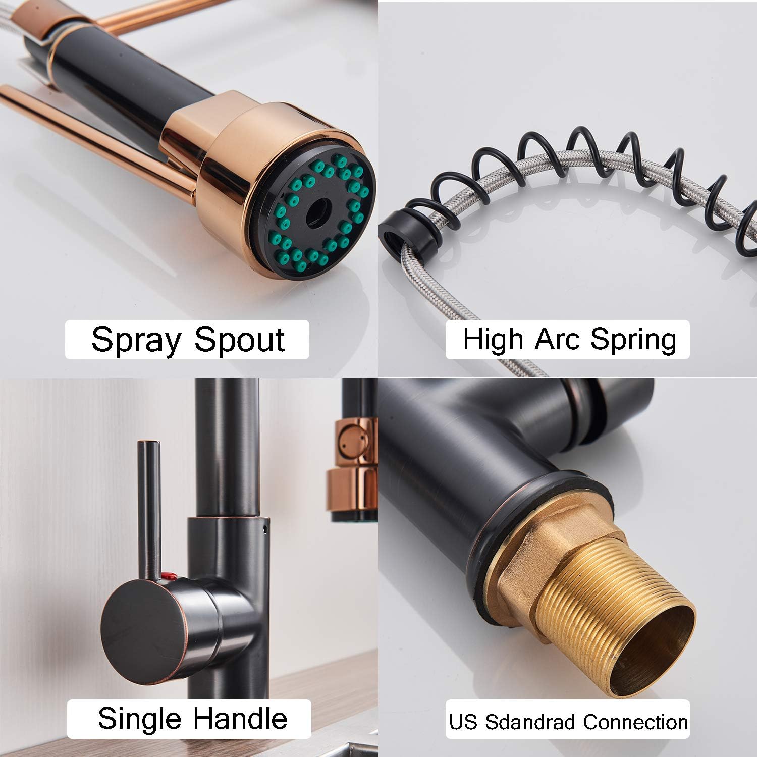 Up To 40% OFF FUZ Pull Down Kitchen Faucet,Kitchen Sink Faucets,Single Handle Spring Stainless Steel One Hole 2 Function Kitchen Sink Faucet,Oil Rubbed Bronze+Rose Gold…
