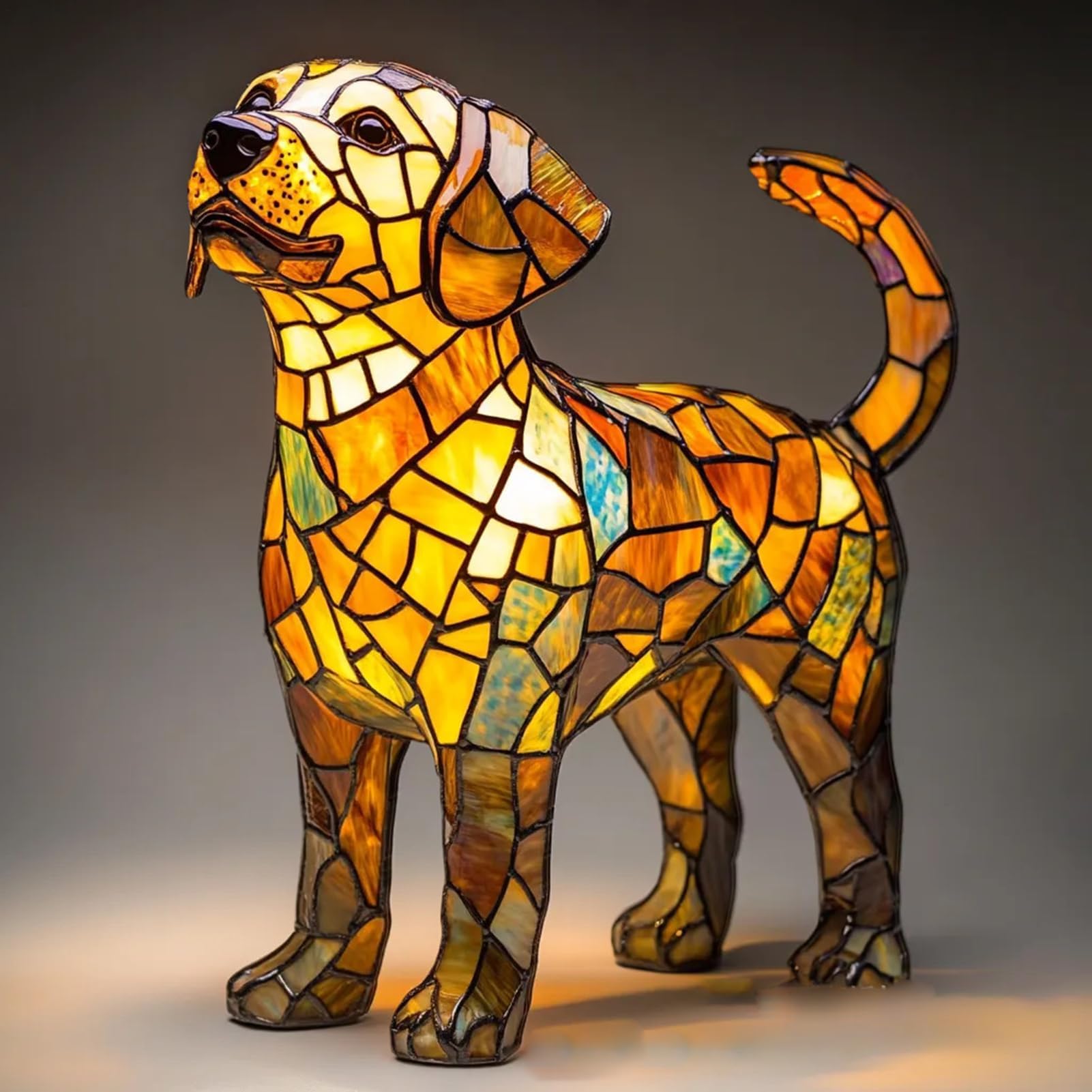 DSXVJHD Stained Dog Lamp, Vintage Stained Resin Table Lamps, Cute LED Animal Bedside Tabletop Night Light, Colorful Dog Glass Lamp for Home Decor, Dog Lovers Gifts for Women (A)