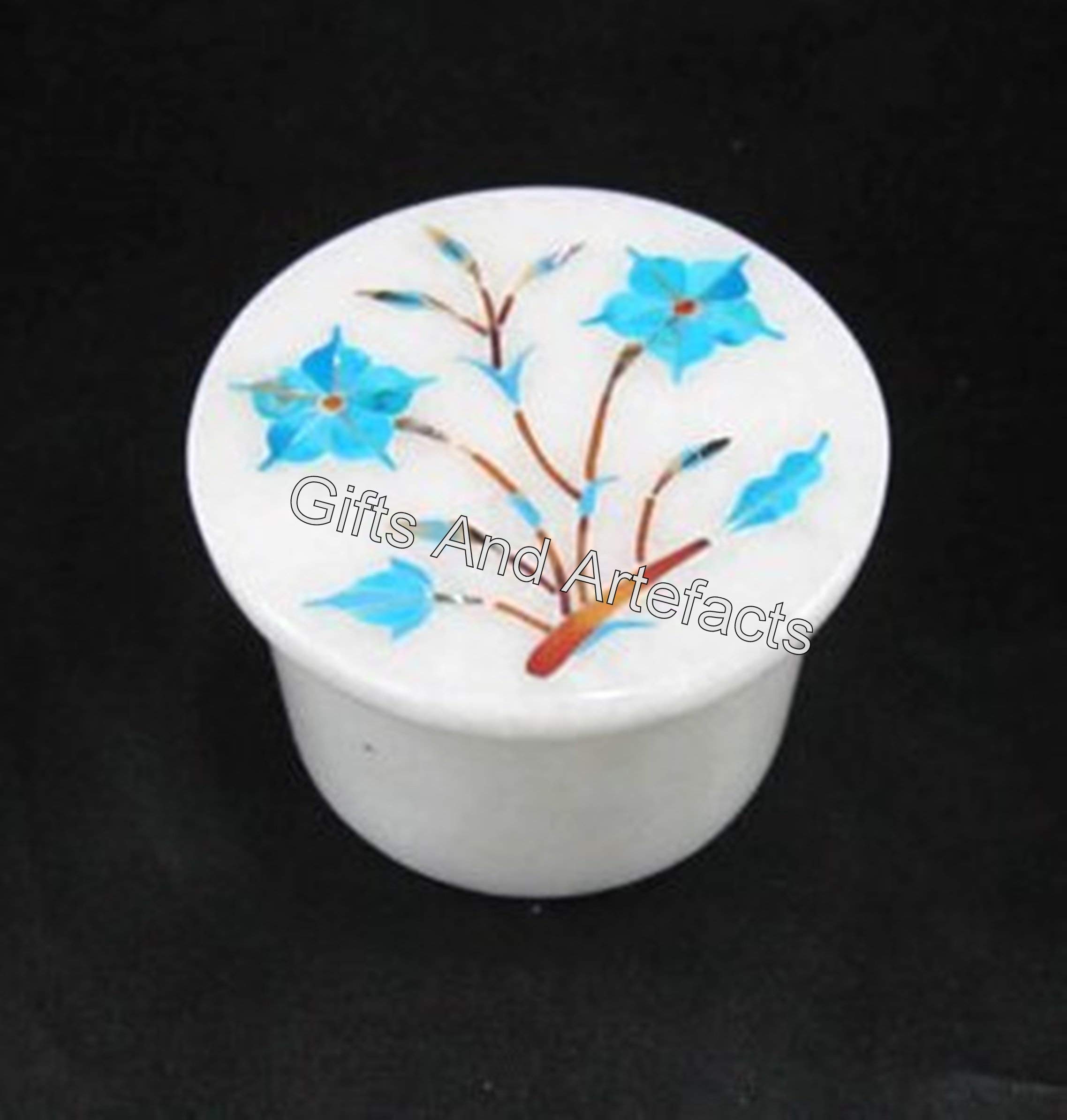 Boîte à bijoux en marbre blanc motif floral rond rangement vestiaire