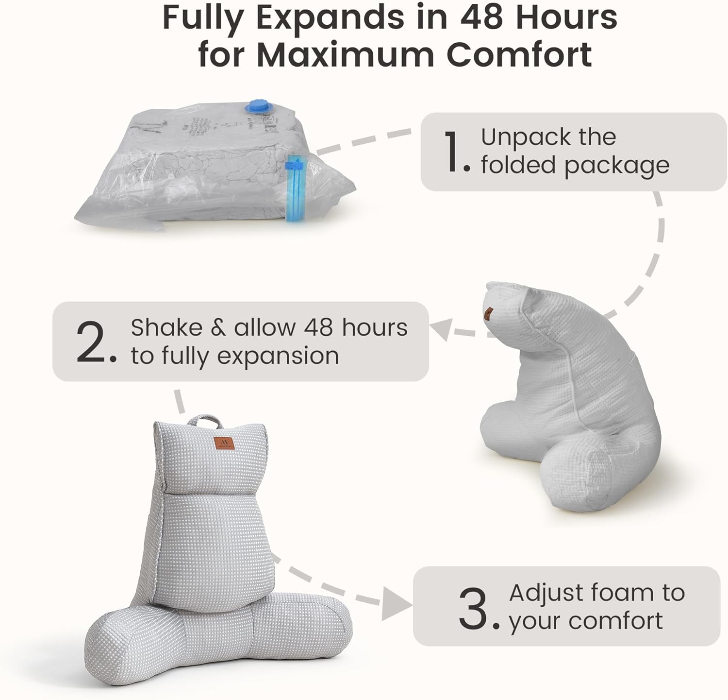 Amélie Home Premium Cooling Waffle Reading Pillow, Qmax>0.37 Ergonomic Backrest Support with Pocket & Handle, Breathable Lounging Pillow for Bed Sofa Floor Summer, 29 Inches, Grey
