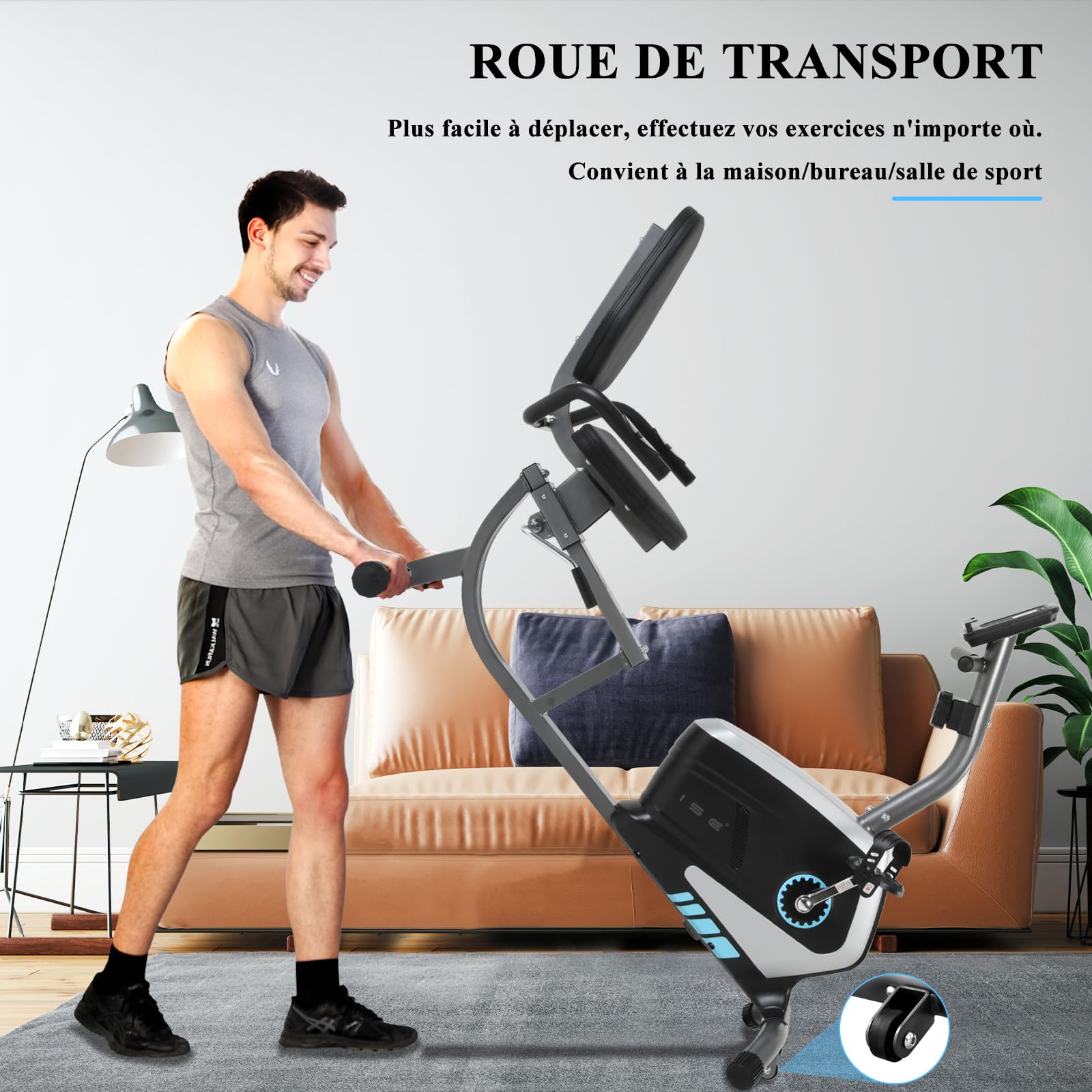 ISE Vélo d'Appartement Semi-Allongé Magnétique, Vélo Couché 8 Niveaux Résistance, Velo Semi Allongé Roue Transport, Impulsion&Ecran LCD, Velo d appartement Semi Allongé Siège Réglable Ergonomique