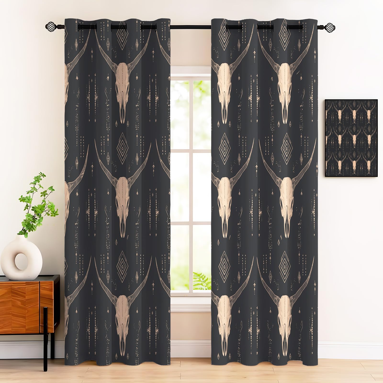Rideaux salon bohème crâne de bœuf pour fenêtre cuisine et chambre