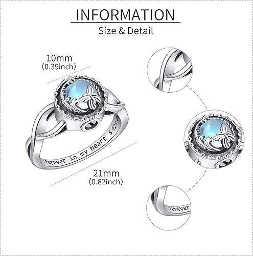 Vista 5 de Anillo de urna de corazón y piedra lunar para mujer, plata de ley 925, joyería de cremación para cenizas, anillo de cremación para cenizas