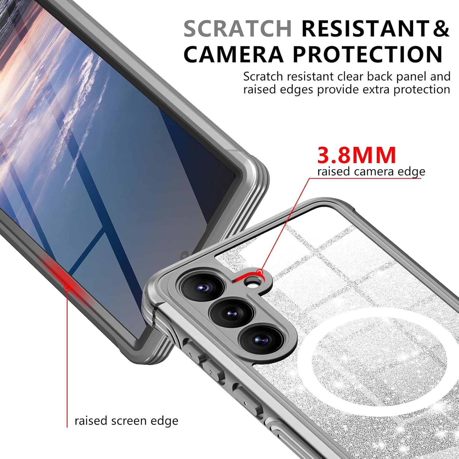 Hekodonk for Samsung Galaxy S25 Case Glitter,Compatible with MagSafe[Built-in Tempered Glass Screen Protector & Camera Lens Protection] Full Body Shockproof Protective Bling Phone Case,Gray