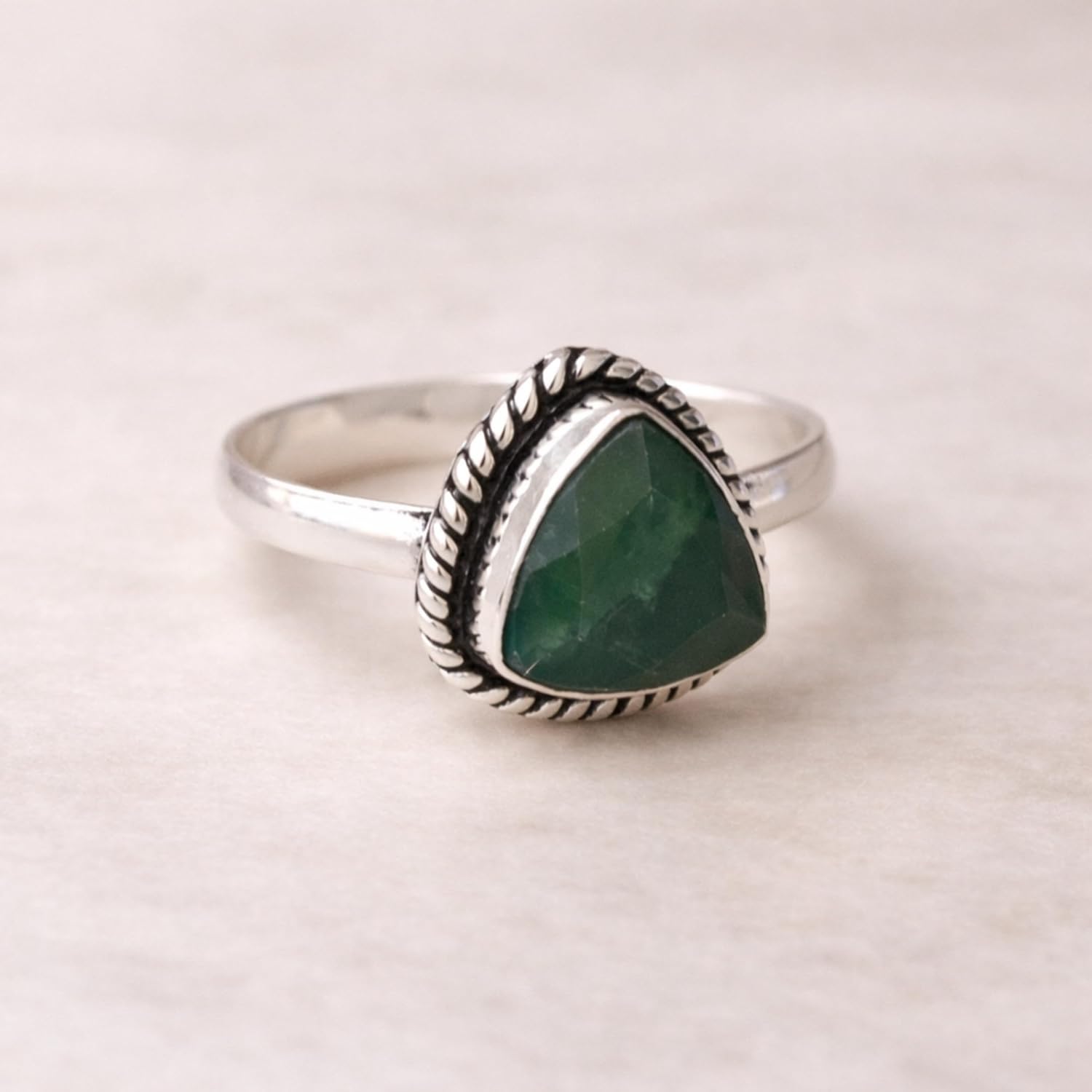 Triangle Shape Green Emerald Statement Ring, 925 Sterling Silver Jewelry, Minimalist Promise Ring
