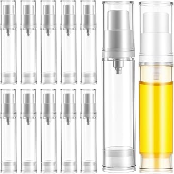 Sibba 10 Pcs Empty Airless Pump Bottles, Lotion Containers Refillable Clear Travel Bottles, Cosmetic Press Pump Bottle for DIY Cosmetic Foundation Gel Lotion Moisturiser Shampoo
