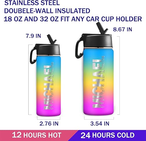 Miniatura 4 de Botella de agua personalizada para niños de regreso a la escuela, botella de agua deportiva personalizada con nombre, botella de acero inoxidable