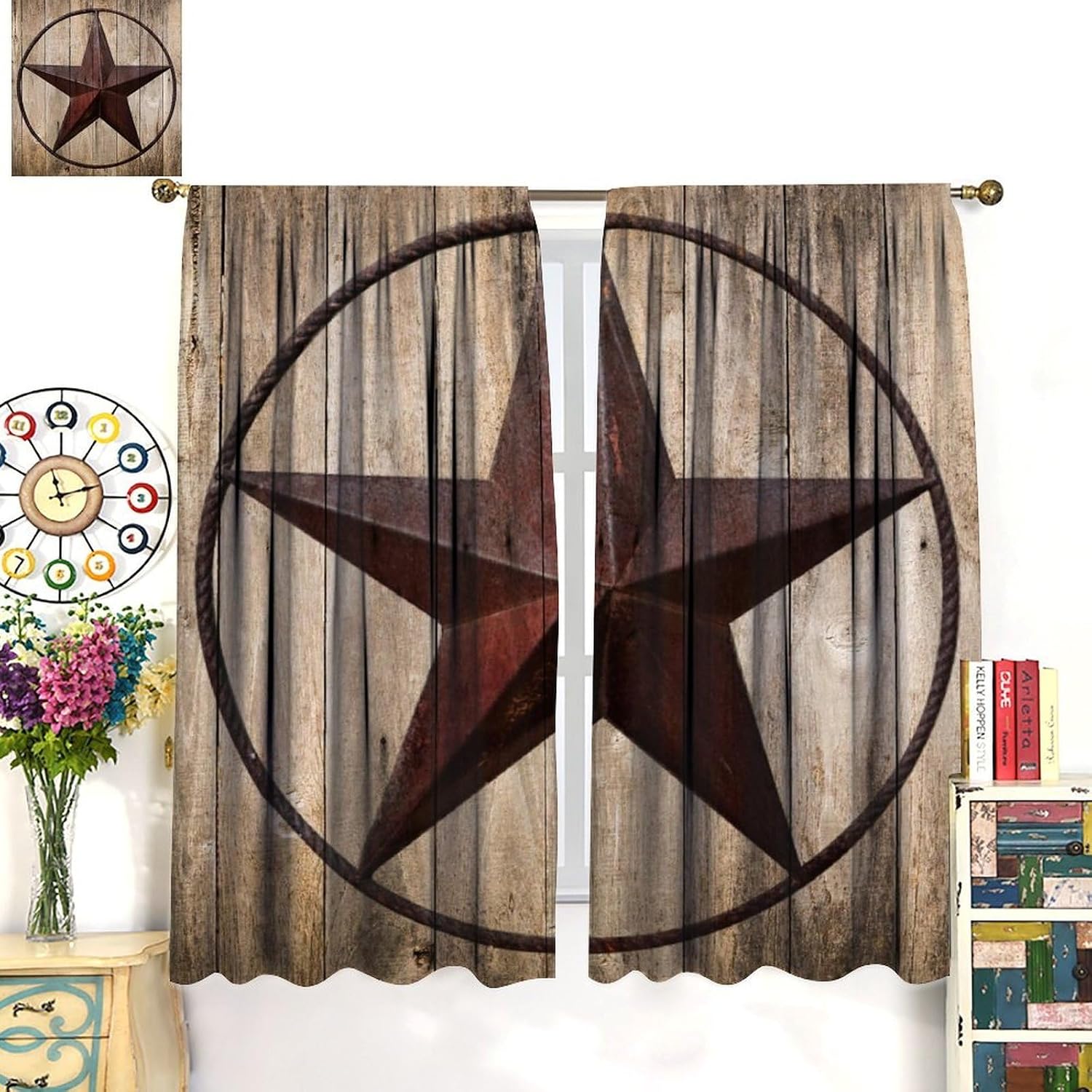 Texas Star Curtains Texas Western Rustic Brown Curtain with Rod Pocket for Bedroom Living Room Home Decor Drapes Thermal Insulated Window Treatments 2 Panels Set 42x45 Inch