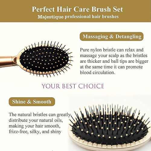 Miniatura 5 de Majestique Juego de cepillos de pelo con espejo ovalado y cepillo de pelo redondo con base de cojín cepillo redondo para un espejo de peinado