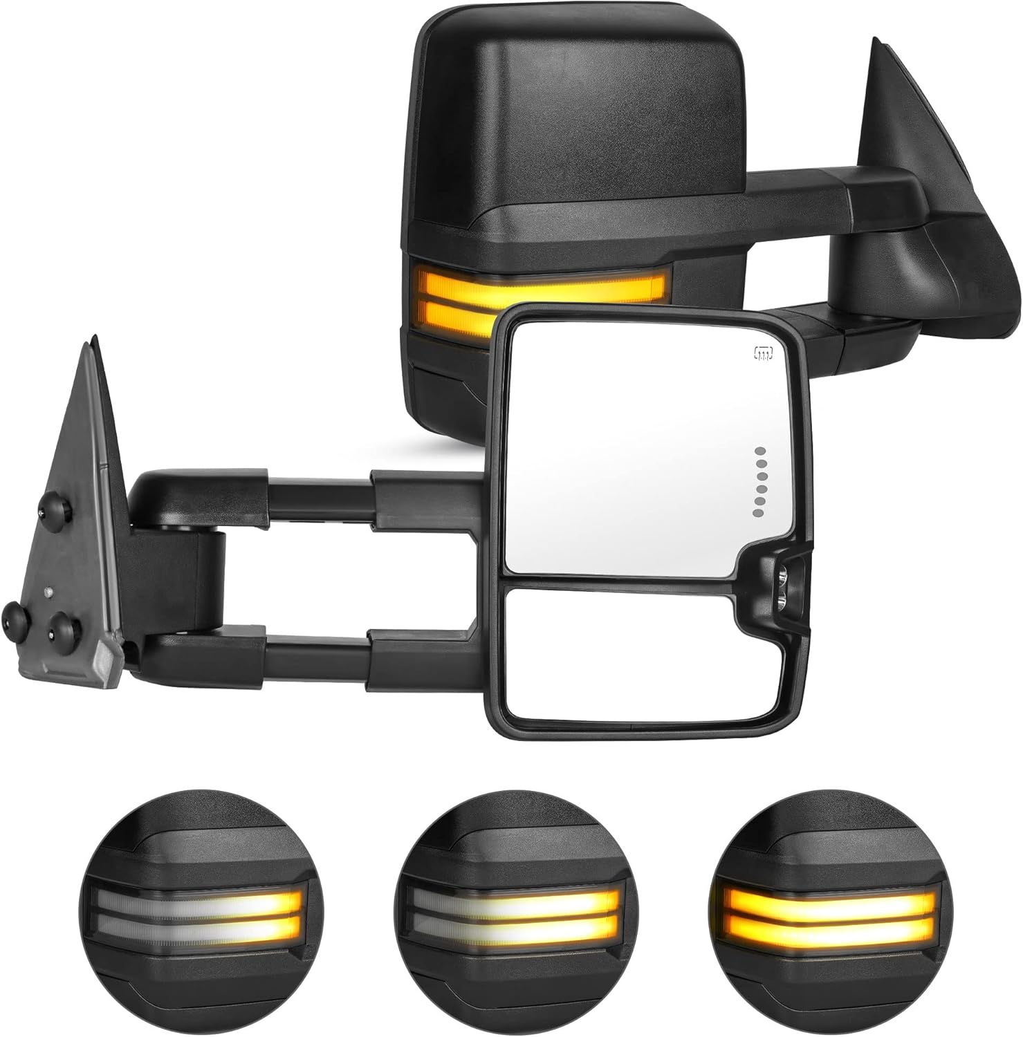 AUTOSAVER88 Towing Mirrors Compatible with 2003-2007 Chevy Silverado Tahoe Suburban, GMC Sierra Yukon, Switchback LED Tube Turn Signal Light Power Heated Telescoping Tow Mirrors Pair Set-Black 2003-2007 Black