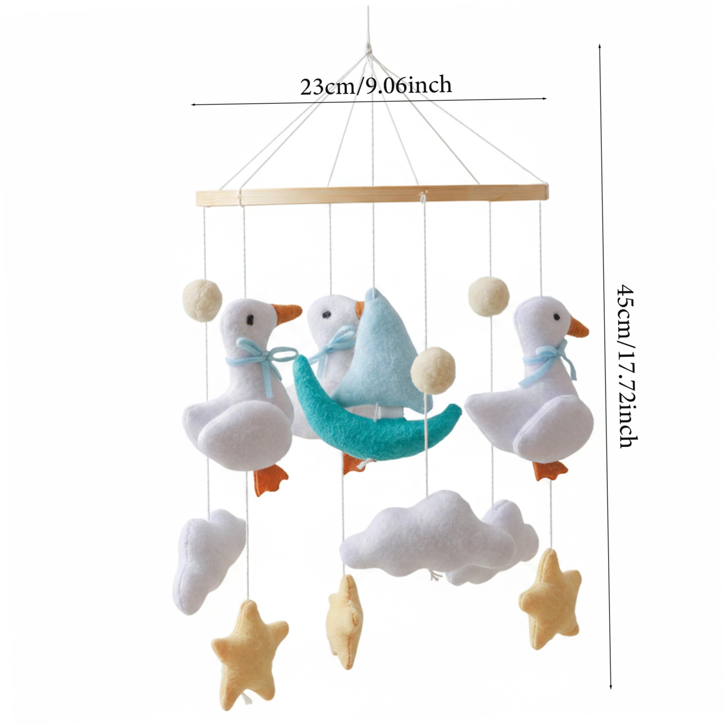 Babybett-Mobile, Babybett-Mobile, Hängespielzeug mit Entenmotiv, Filzwolken und Glöckchen, für Neugeborene, Jungen und Mädchen