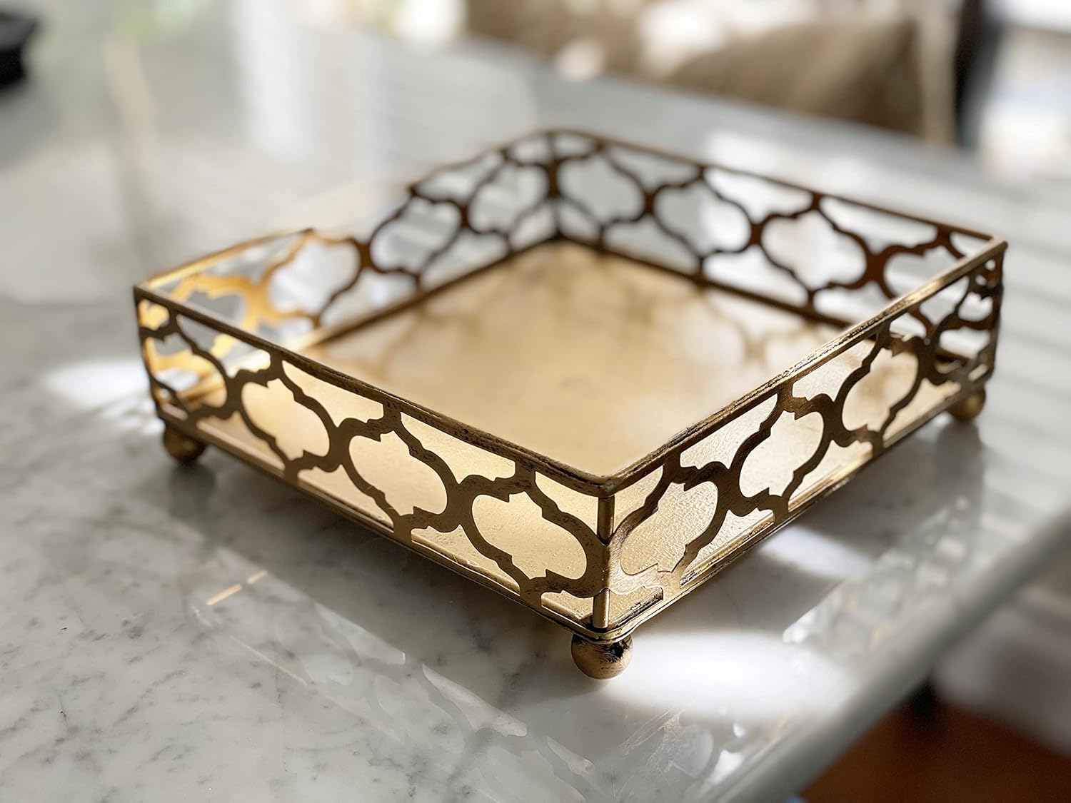 Flat Decorative Square Napkin Holder | Metal Caddy Organizer Serviette Holder Tissue Dispenser | Kitchen Restaurant Table Home Décor | Vintage Matte Gold
