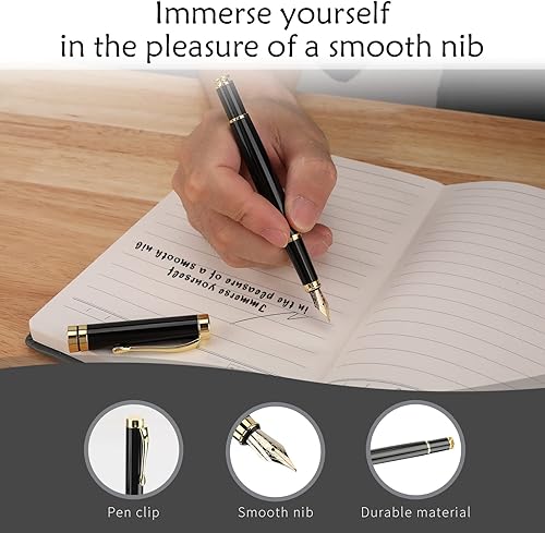 Miniatura 4 de Tiankool Pluma estilográfica de lujo, punta fina, exquisito juego de regalo para hombres y mujeres, incluye 10 cartuchos de tinta y convertidor de