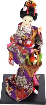 Japanese Kimono Doll 11.81 Inch Handmade Geisha Figurine with Color Waist Clothes Unique Home Adornment Collectible for Living Room Decoration and Funny Birthday Gift