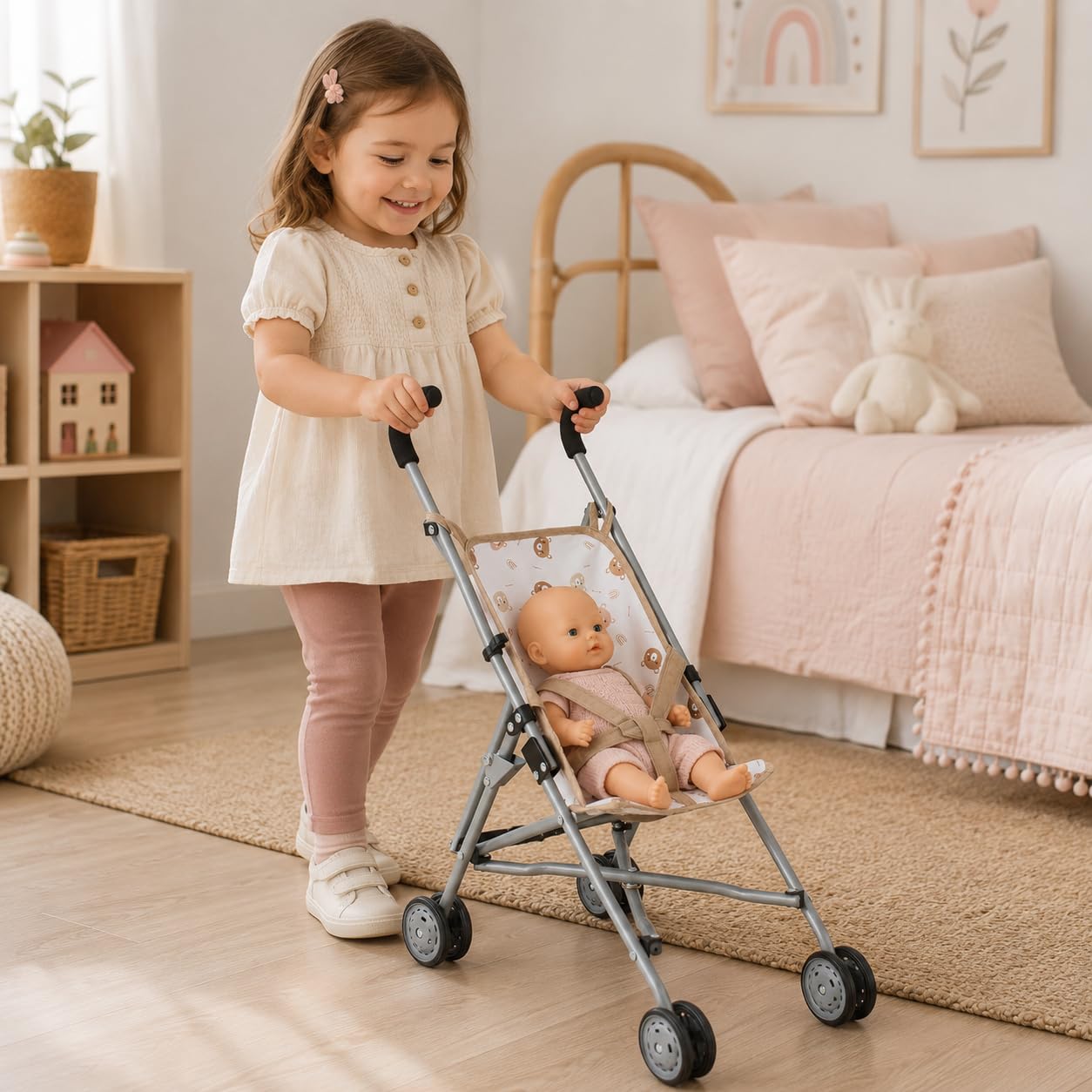 Bayer Chic 2000 - Buggy dla lalek Roma, wózek dla lalek, mini buggy, misie beżowe, 601-63