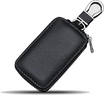 DODENSHA Car Key Case Unisex Premium Leather Car Key Bag with Zipper Closure Suitable for Most Cars keys Elegant Stylish for Men and Women Great Gift for Christmas Birthday, Black