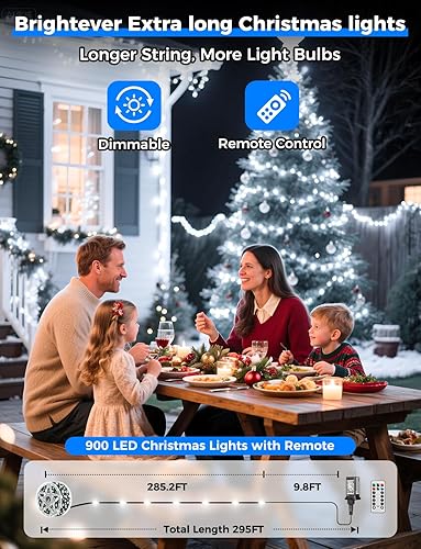 Miniatura 2 de Brightever Luces LED de Navidad para Exteriores, 295 Pies 900 Luces LED para Árbol de Navidad y Cerca con Control Remoto - 8 Modos de Iluminación