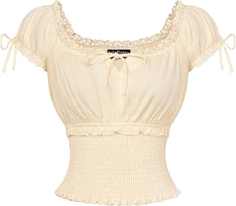 Scarlet Darkness Renaissance Peasant Blouse for Women Short Sleeve Tops