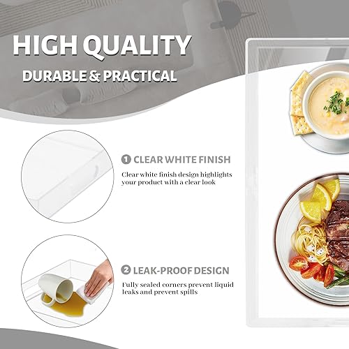 Miniatura 4 de MAONAME Bandeja transparente para servir con asas, bandeja transparente de plástico, bandeja decorativa rectangular para mesa auxiliar, otomana