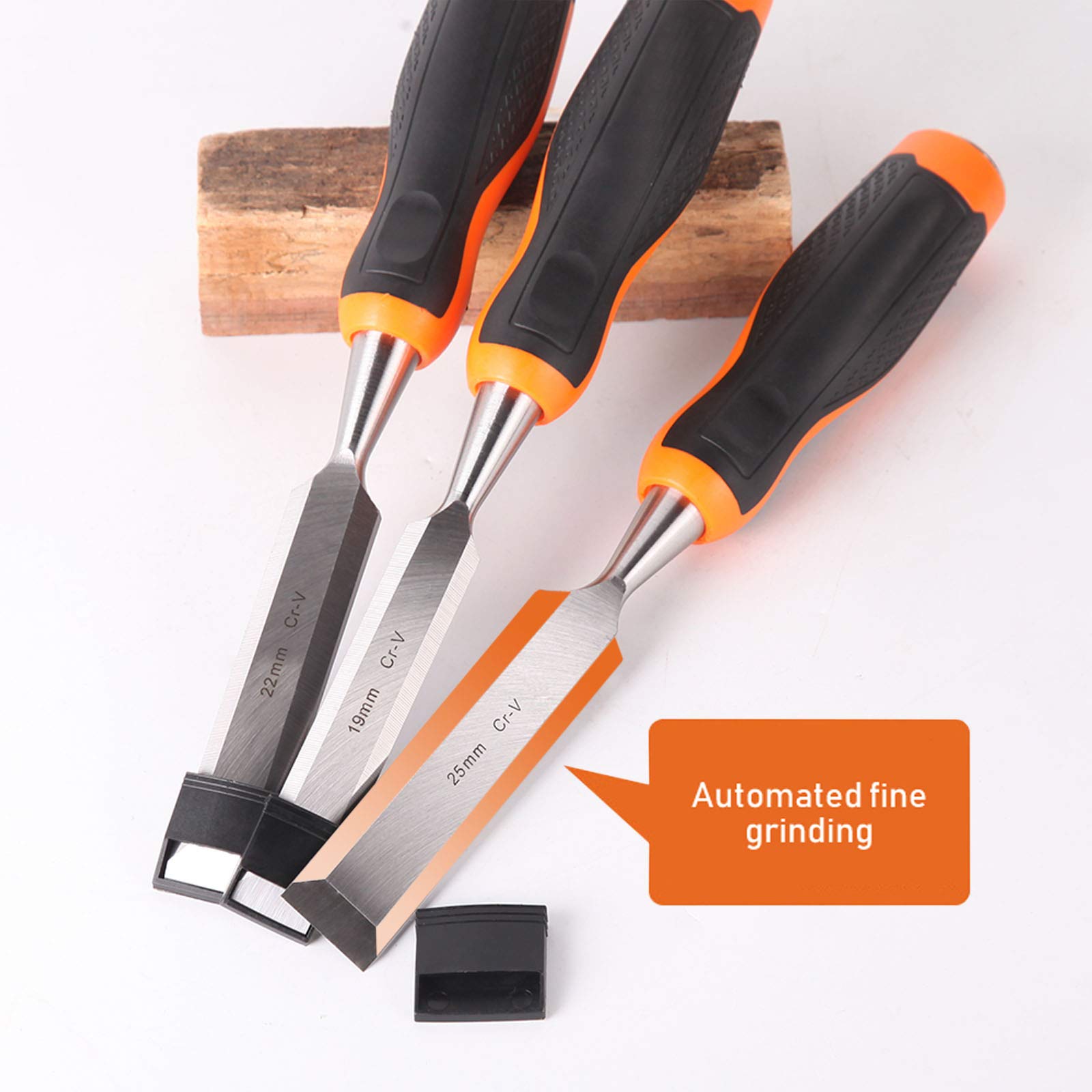 12pcs madera cincel plano Conjunto, vanadio Cincel CR-V de madera profesional Cuchillo de trinchar, Mango TPR fibra de plástico con el martillo Fin