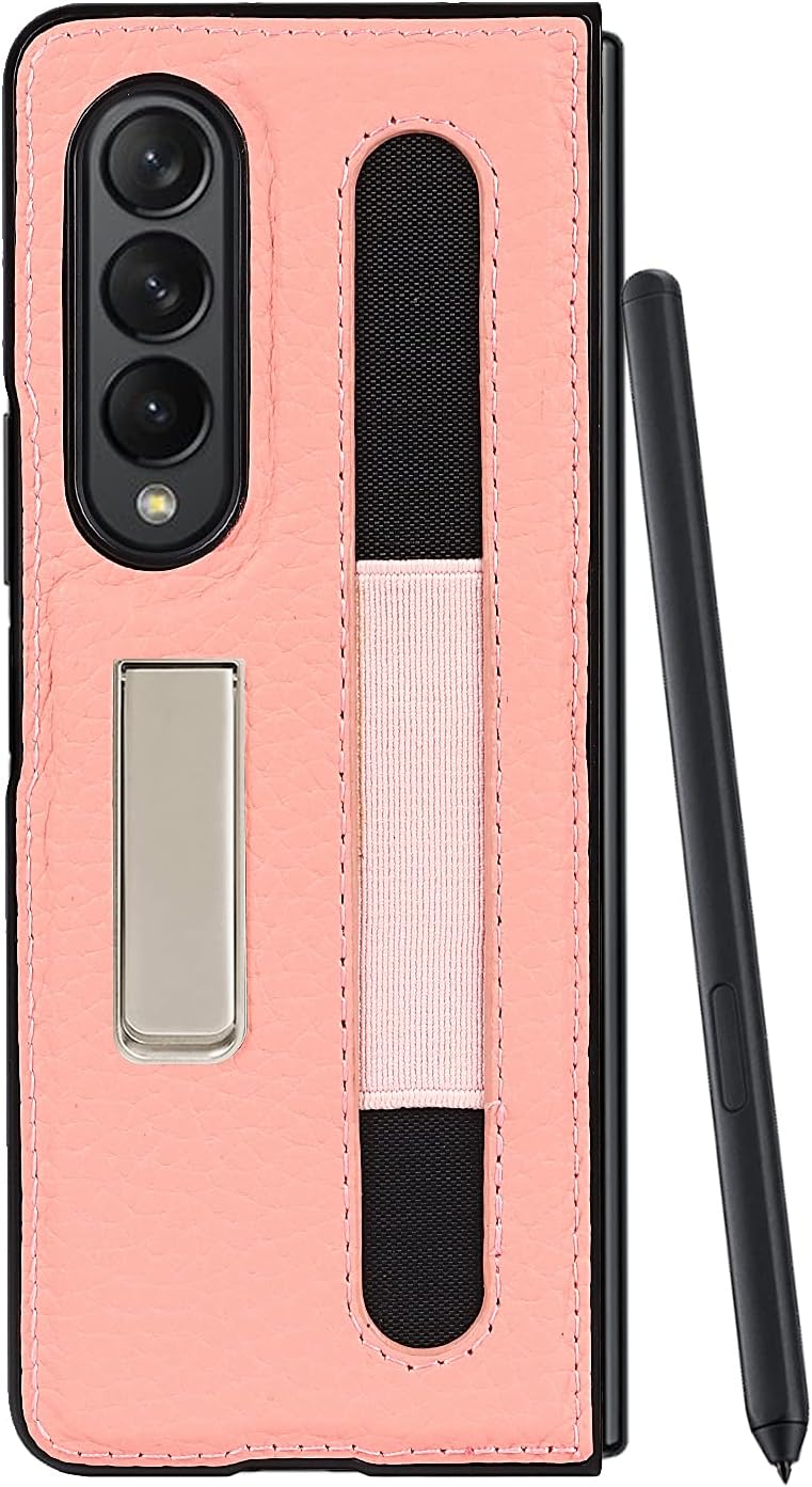 Compatible with Samsung Galaxy Z Fold 3 5G 2021 Case with S Pen Holder and Built-in Kickstand Function Phone Cover Case for Samsung Galaxy Z Fold3 5G 2021, Pink