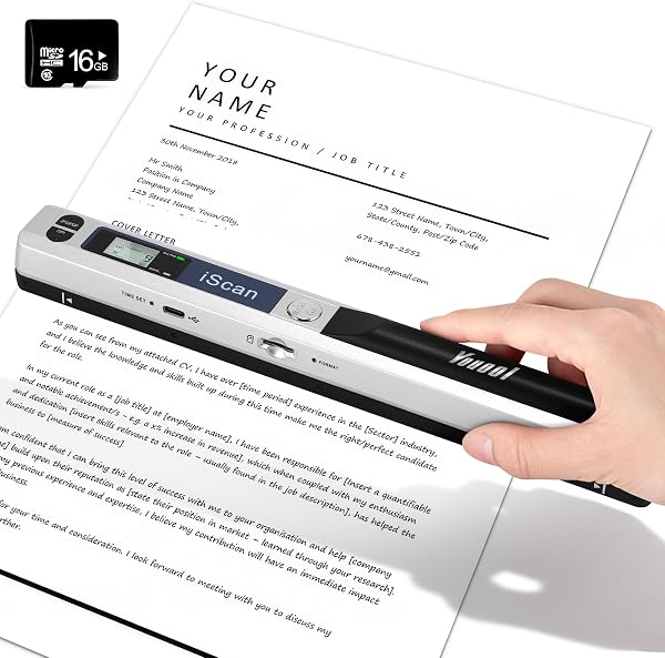 Handheld Scanner Document Scanner, A4 900 DPI High Resolution Colour Photo Portable Scanner, JPG/PDF Format USB 2.0 Mobile Scanner Portable Document Scanner for Documents Receipts Photos - 1