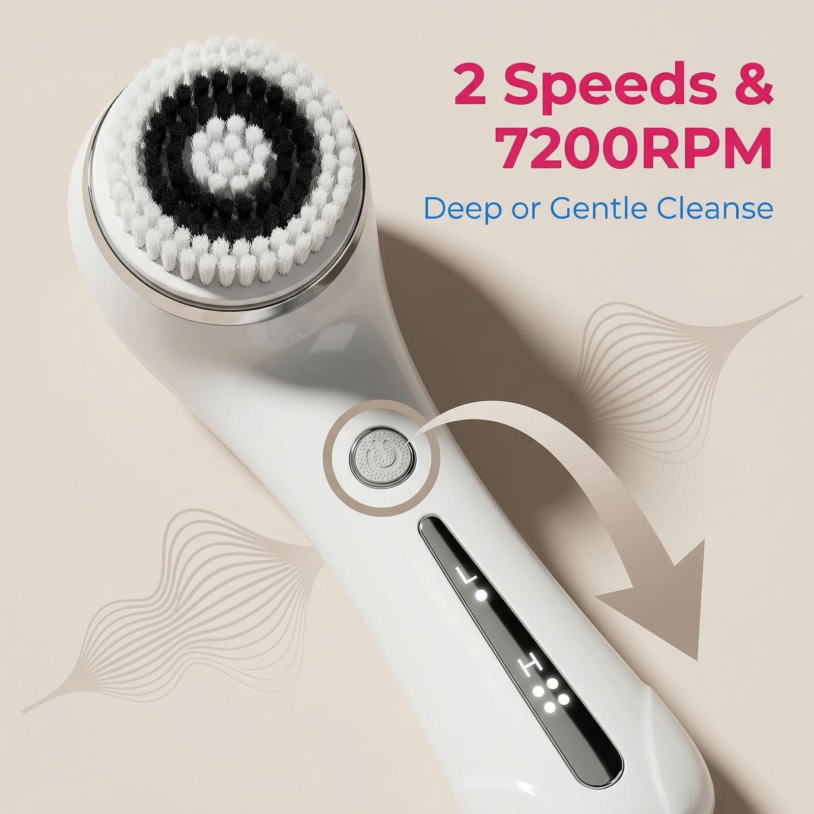Cepillo de Limpieza Facial Impermeable, Cepillo de Limpieza Facial Eléctrico Recargable de 2 Velocidades 7200 RPM, de Profunda con 4 Cabezales de para Exfoliar
