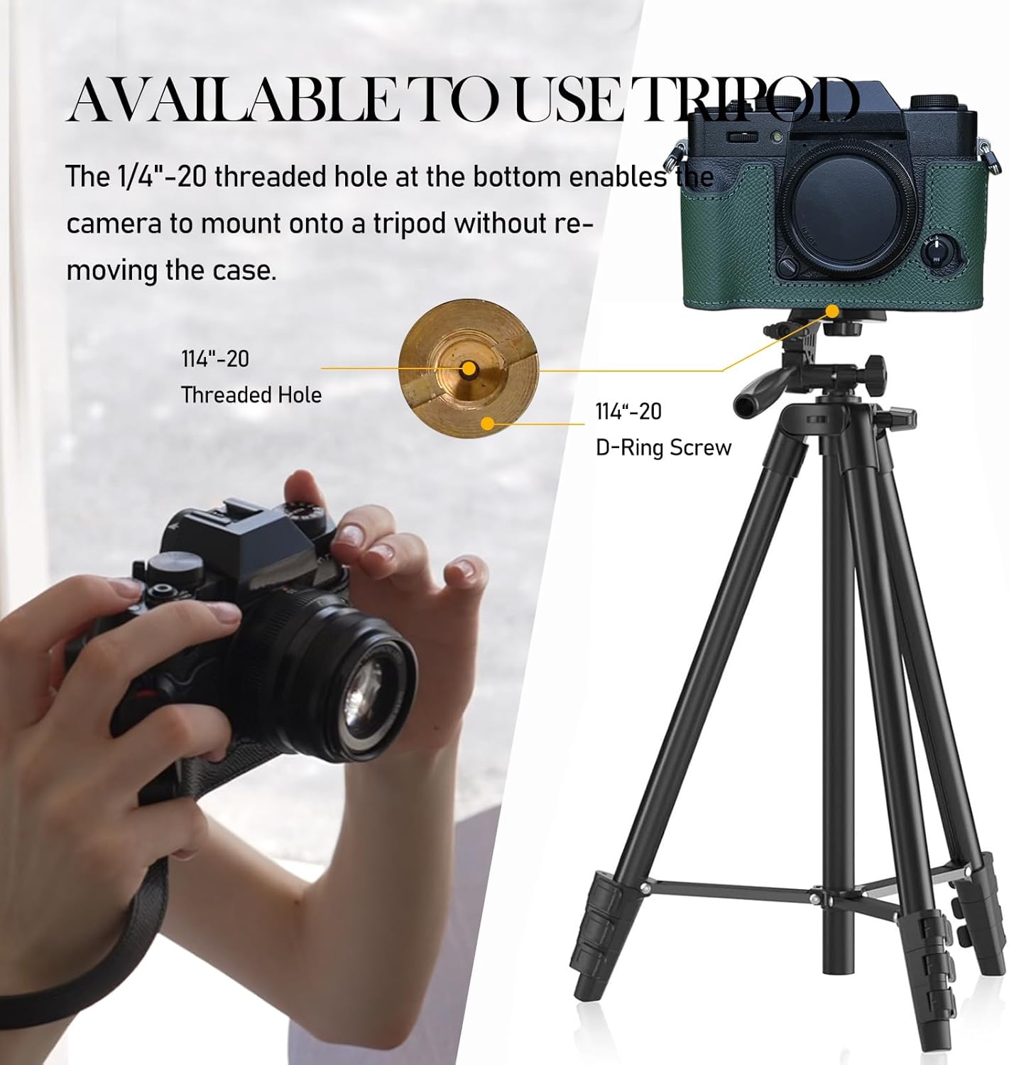 Bowan X-T30 Camera Case, Handmade Genuine Real Leather Half Camera Case Bag Cover for X-T20 X-T10 Camera Bottom Opening Version + Hand Strap(Green)