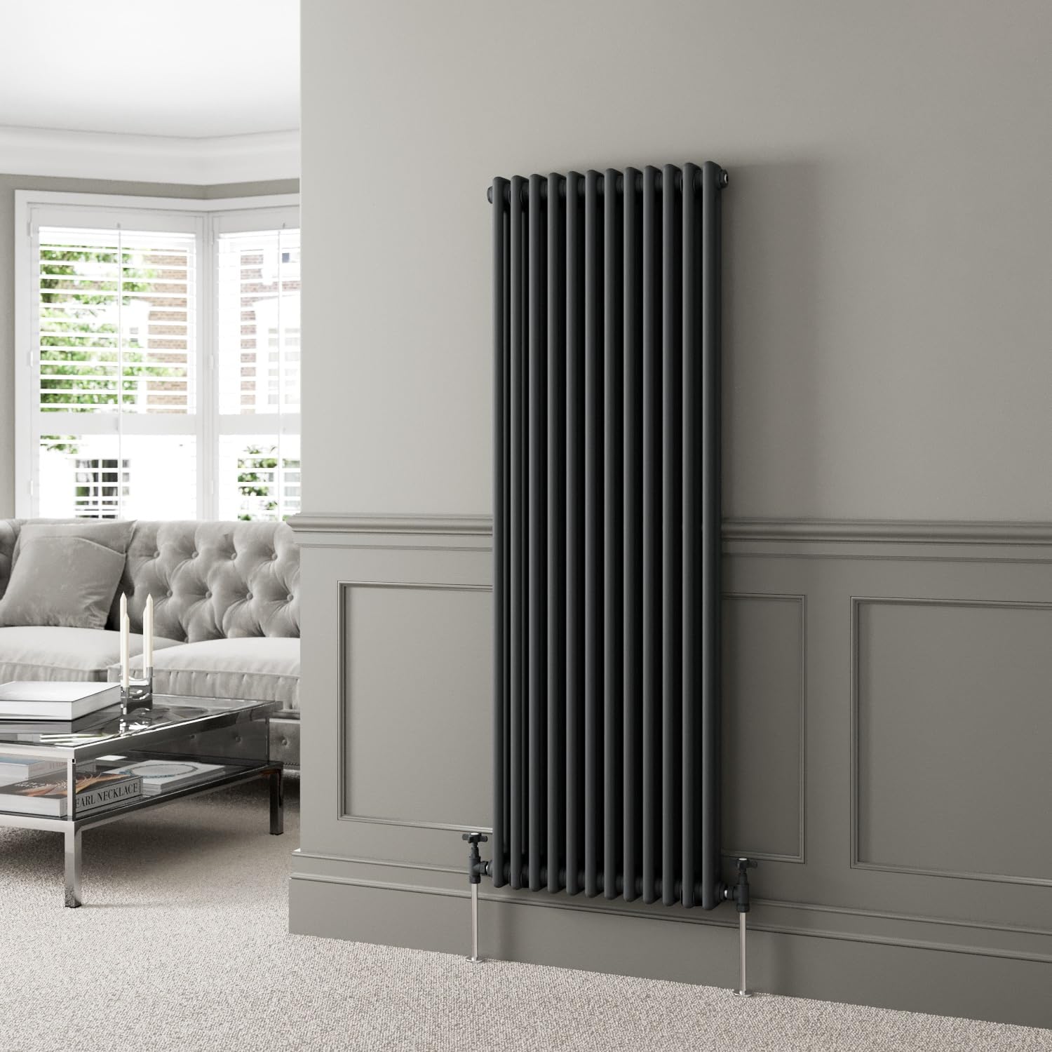 DuraTherm® 1600 x 560mm Anthracite Grey Traditional Vertical Designer Radiator Double Column Colosseum Cast Iron Style Central Heating Panel Radiators Rad