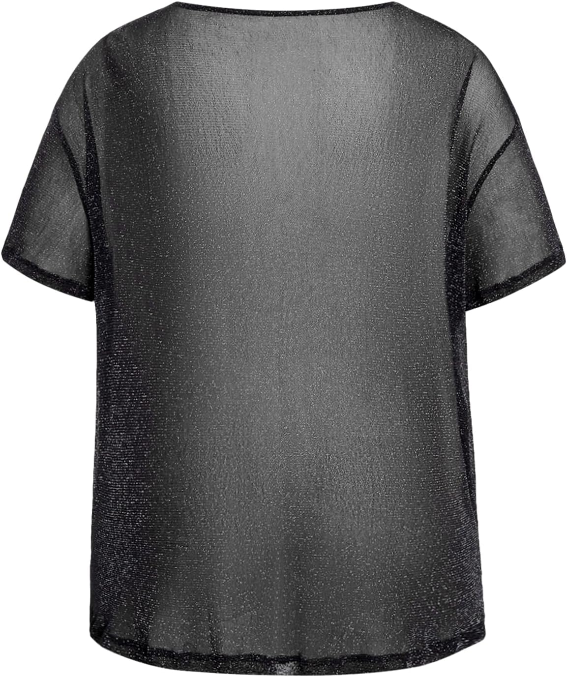 WDIRARA Women's Plus Size Y2K Drop Shoulder See Through Round Neck Short Sleeve Loose Mesh Dress - Image 2