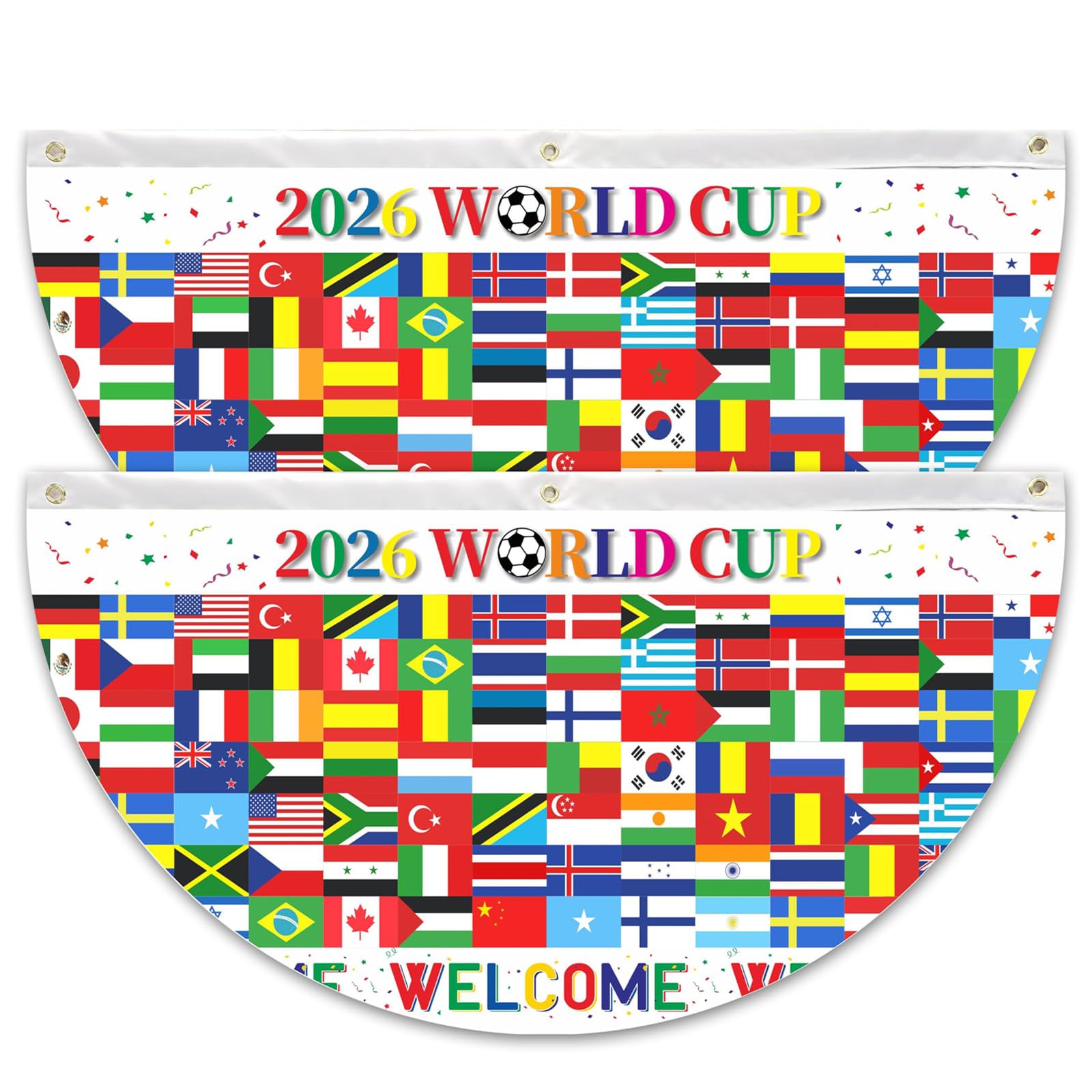 2PCS World Cup Football 2026 Banners Party Decorations Merchandise, Fan Shape Flags Polyester Football Party Decorations