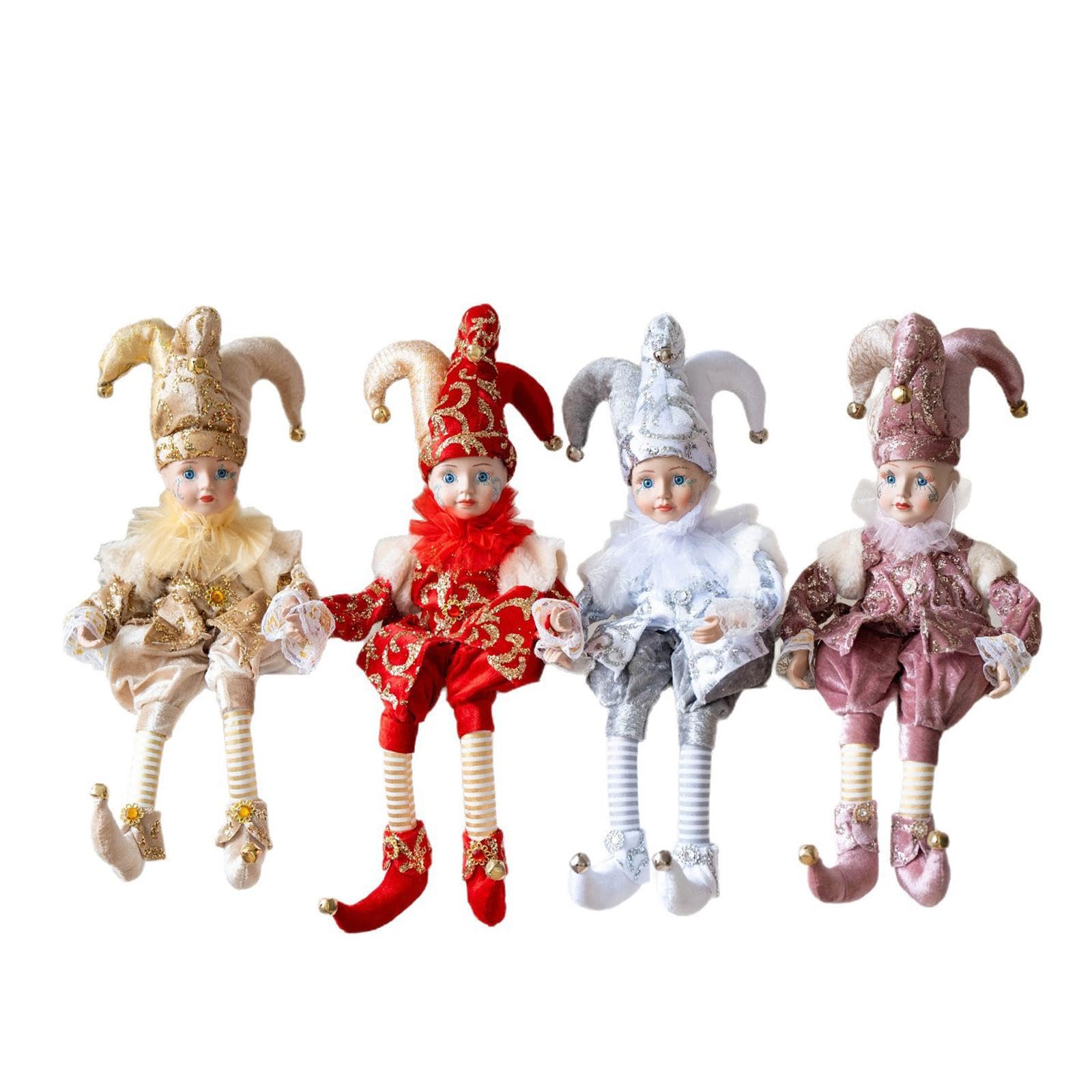 Milageto Muñeca navideña Decorativa, Figura navideña, Regalo de, Suave y Adorable, payasita con Cabeza Que se Mueve, para Chimenea, Mesa, Plata