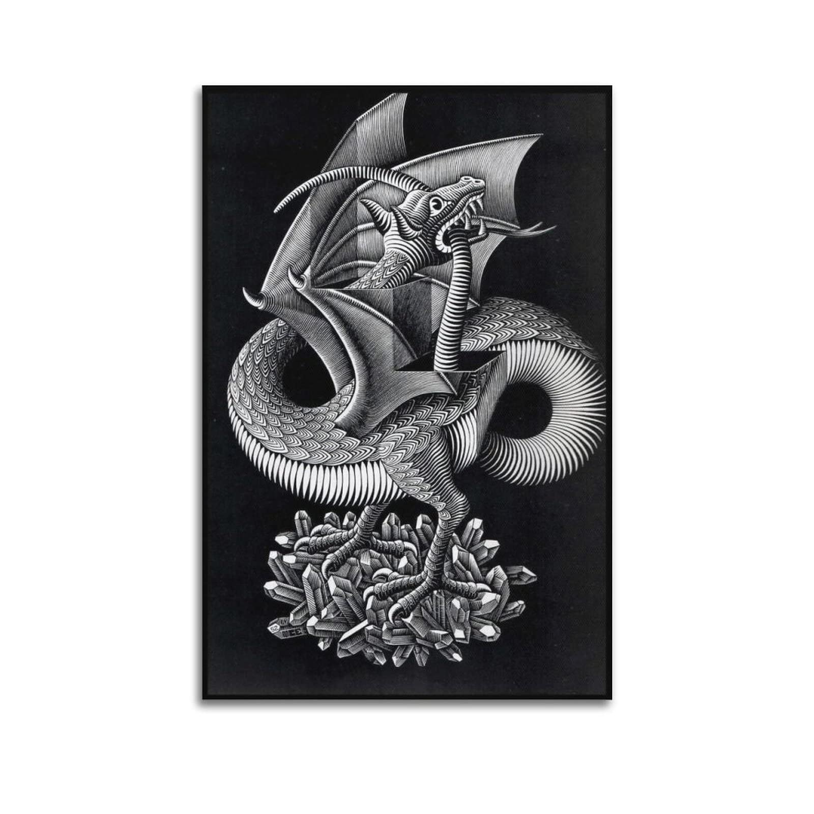 JAHER M.C. Escher Paintings Artworks - (Dragon) Posters Wall Art Painting Canvas Gift Living Room Prints Bedroom Decor Artworks 12x18inch(30x45cm)