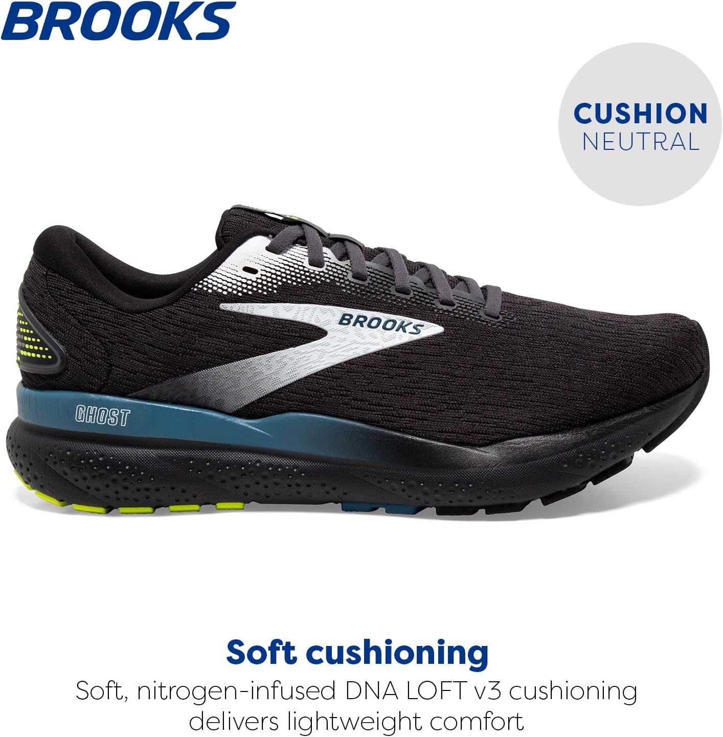Brooks Men’s Ghost 16 Neutral Running Shoe 12.5 Black/Ebony/Blue image 2 of 6 B0CGYG5YDC