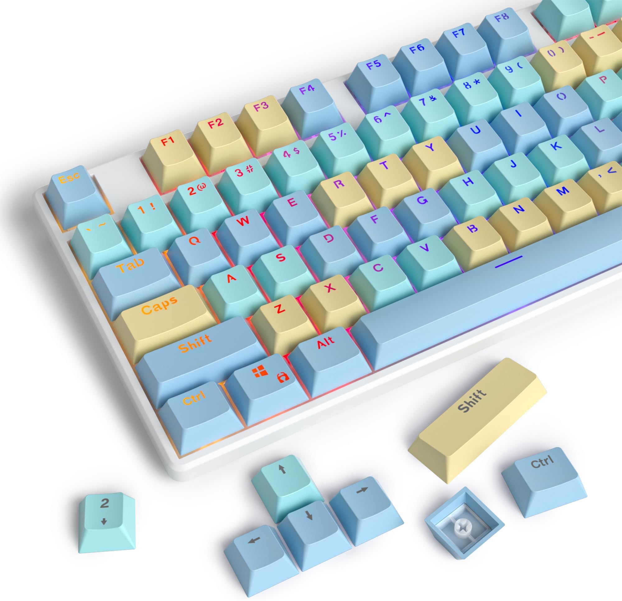 Mosptnspg 104 PBT Keycaps, Dye Sublimation OEM Profile Keycaps Colorful Clouds Keycap Set for Cherry MX Switches ANSI Layout Mechanical Keyboards(Blue)