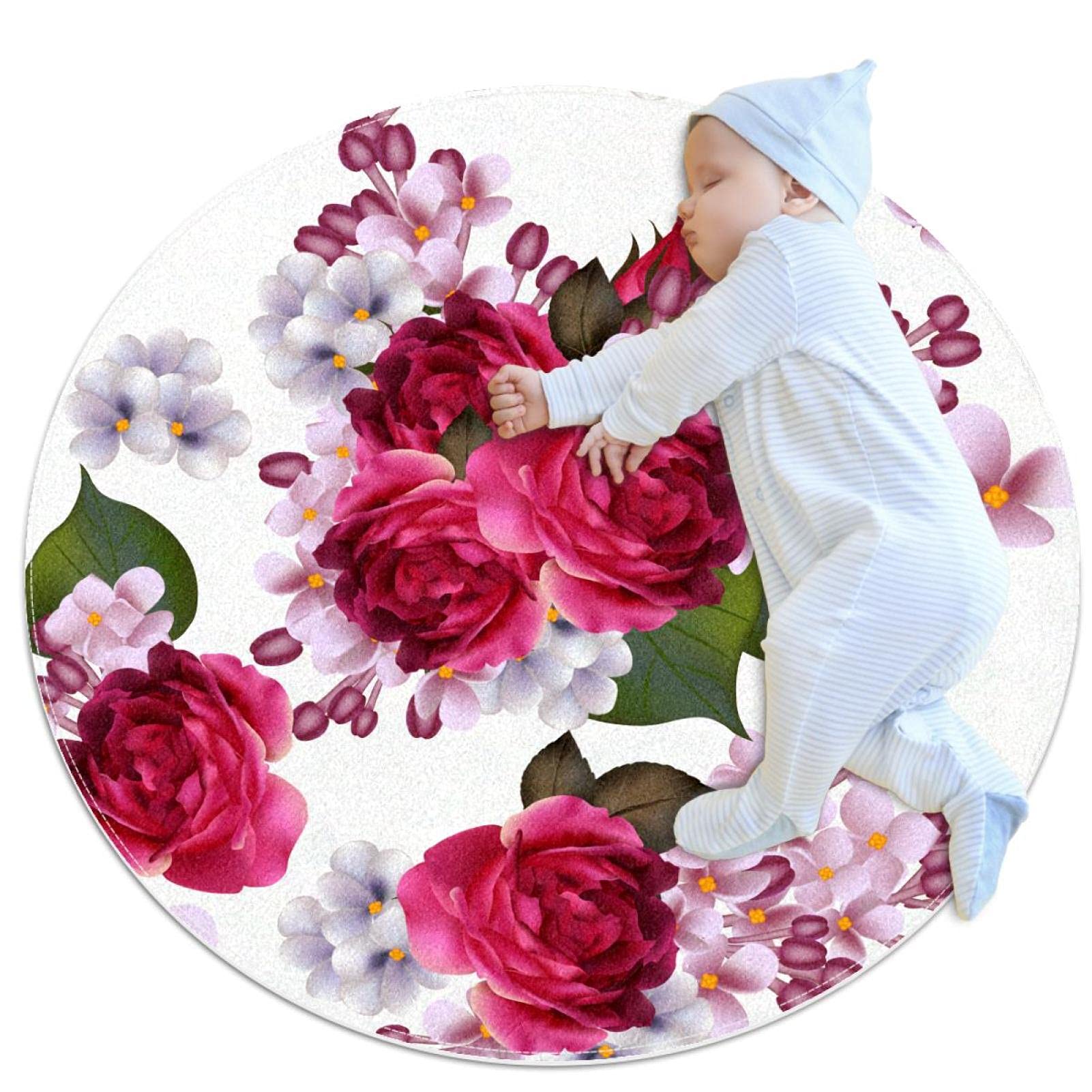 Tapis rond fleur JDEZ au motif floral unique de 100 cm
