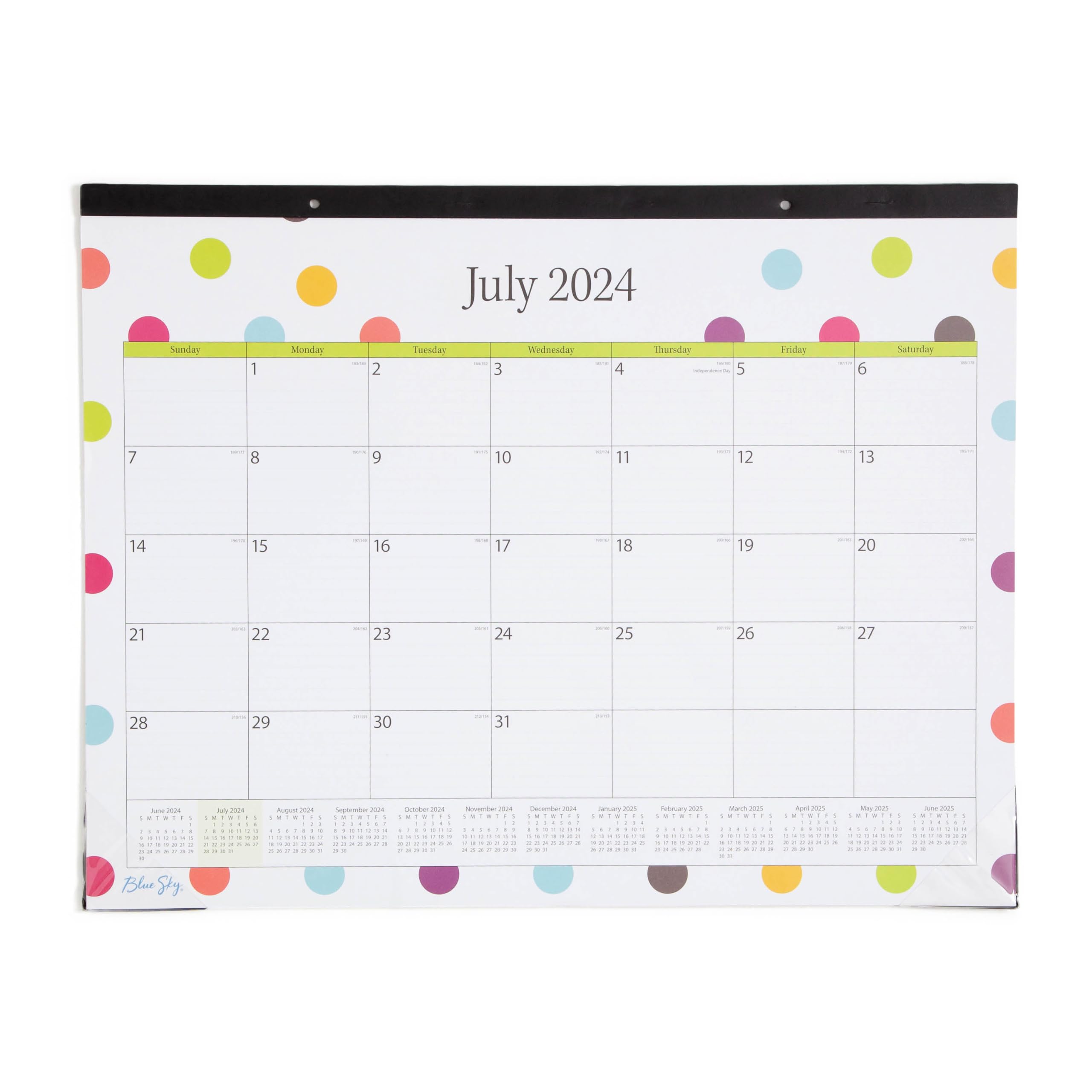 Blue Sky 2024-2025 Academic Year Teacher Monthly Desk Pad Calendar, 22" x 17", Trim Tape Binding, Two-Hole Punched, Ruled Blocks, Dots (105496-A25)