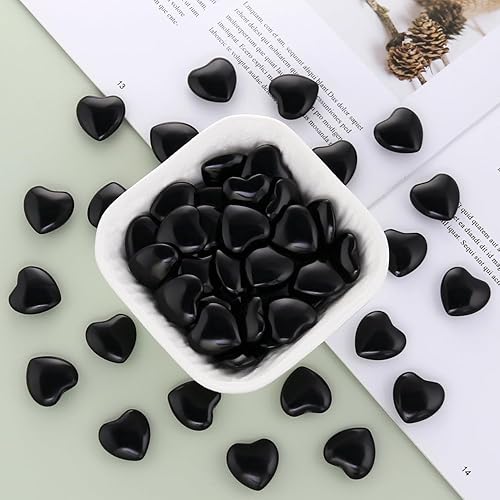 Miniatura 7 de 20 paquetes de piedras de corazón de obsidiana negra natural pulida, cristales y piedras curativas de cuarzo a granel para Wicca, Reiki, energía