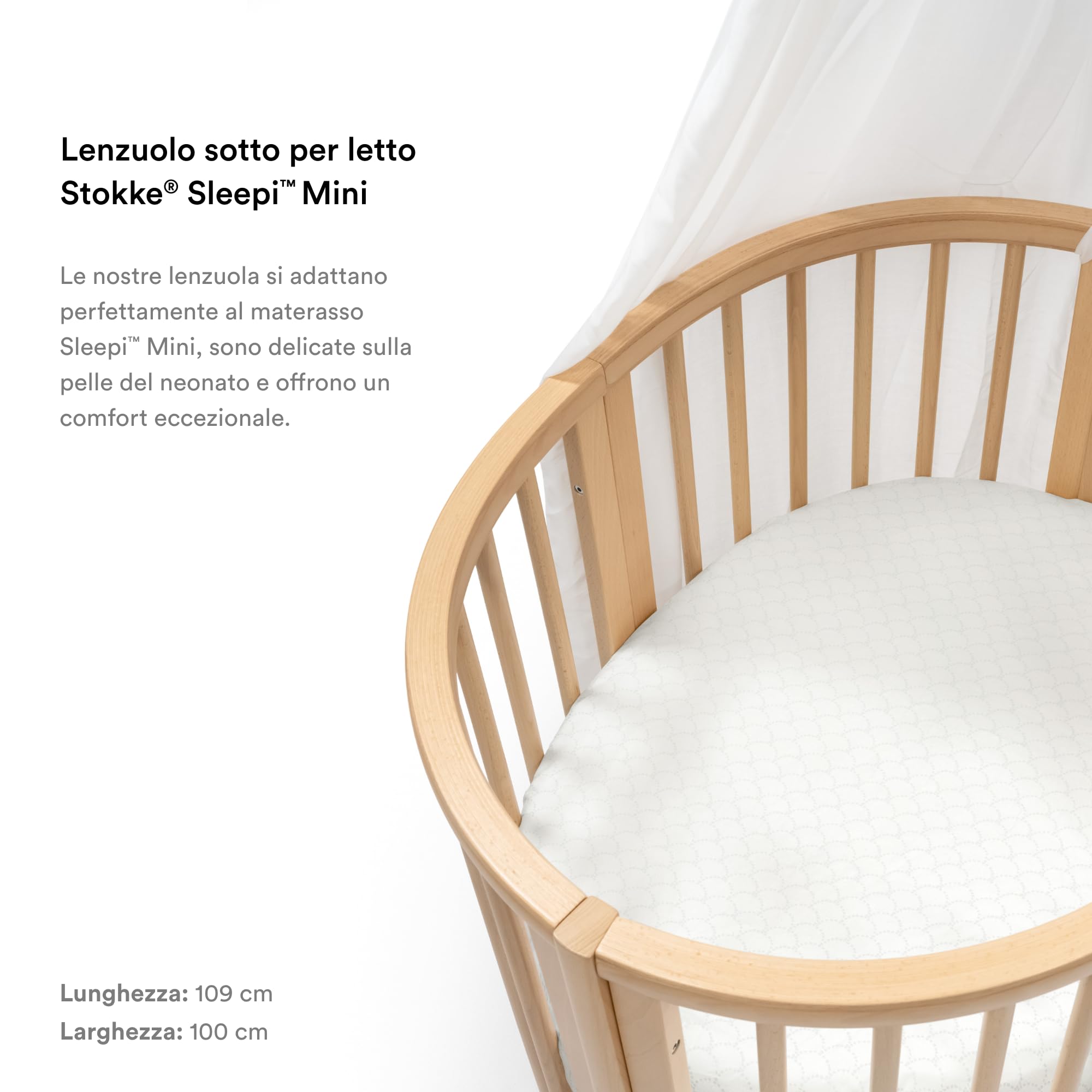 Stokke Lenzuolo sotto Sleepi Mini, Fans Grey - Morbide lenzuola per sogni dolcissimi - Per il materasso ovale Sleepi Mini - Sicuro, elegante e lavabile - 100% morbido percalle di cotone