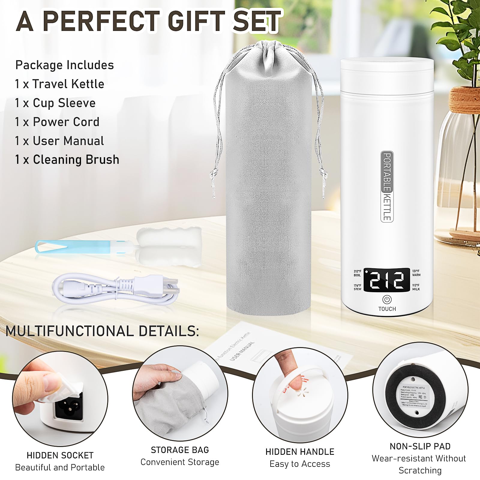 Portable Electric Kettle - 500mL Stainless Steel Travel Kettle With 4 Temperature Settings & Auto Shut-Off