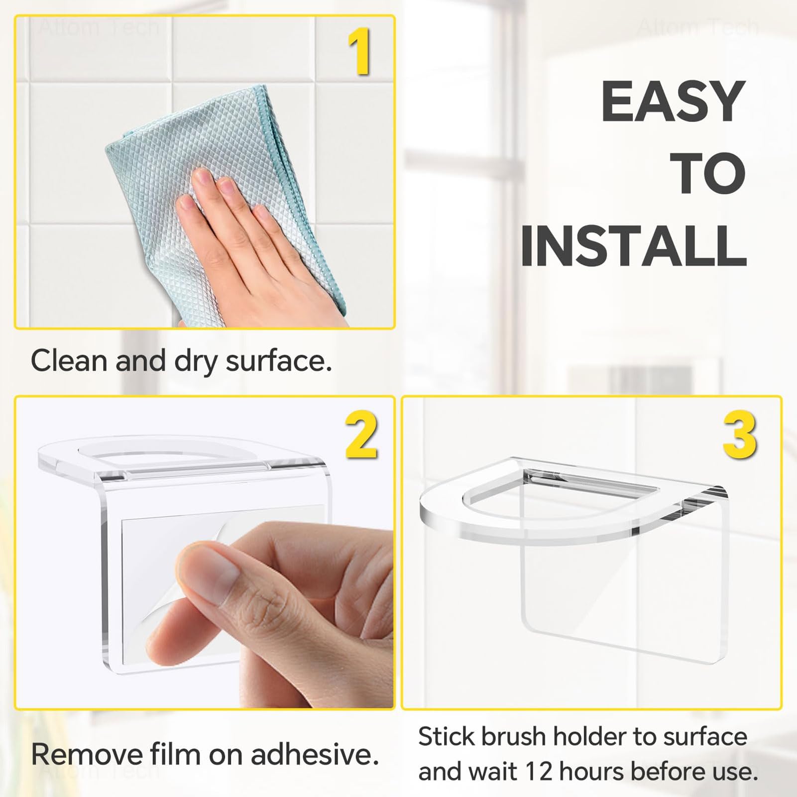 Gsycle 2pcs Acrylic Sink Brush Holder, Clear Universal Self Adhesive Dish Wand Holder Kitchen Sink Caddy for Kitchen