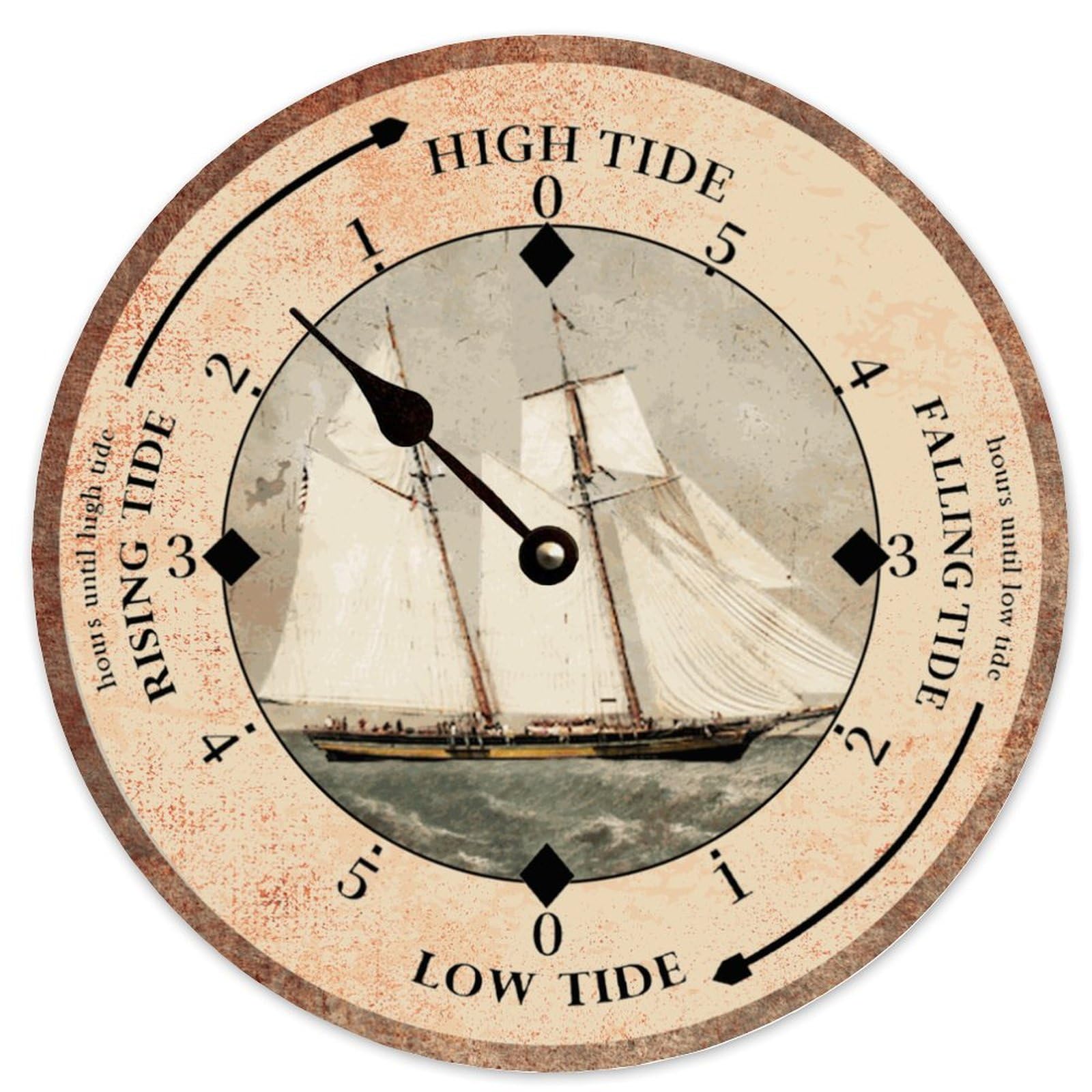 Guangpat Tidal Clock Vintage Sailboat Tide Beach Life Large Wall Clocks Battery Operated 10 Inch Silent Non-Ticking Rutic Farmhouse Wall Decor for Bedroom Living Room