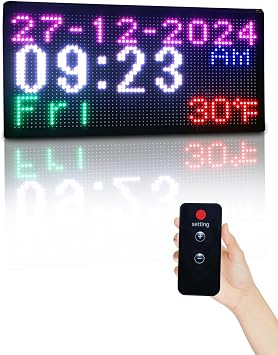 27x14" Outdoor Digital Wall Clock, Ultra-Bright LED Sunlight-Readable | Waterproof Large Clock Remote, Auto Dimming, Temp Monitor - Business/Factory/School/Gym