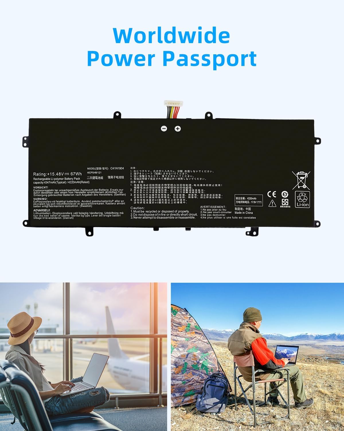 67Wh C41N1904 Laptop Battery Replacement for ASUS ZenBook UM425IA UX425EA UX425IA UX425JA UX425UA UX325EA UX325JA UX325SA UX325UA UM325UA UM325SA BX325JA 15.48V High Performance
